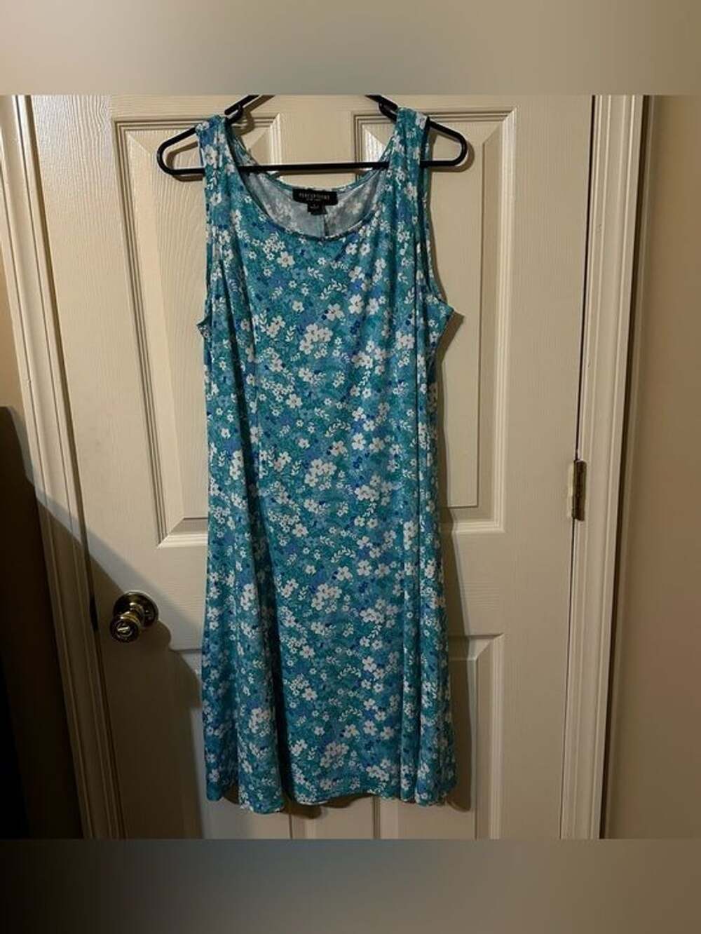 Perceptions Teal Floral Sleeveless A-Line Dress
